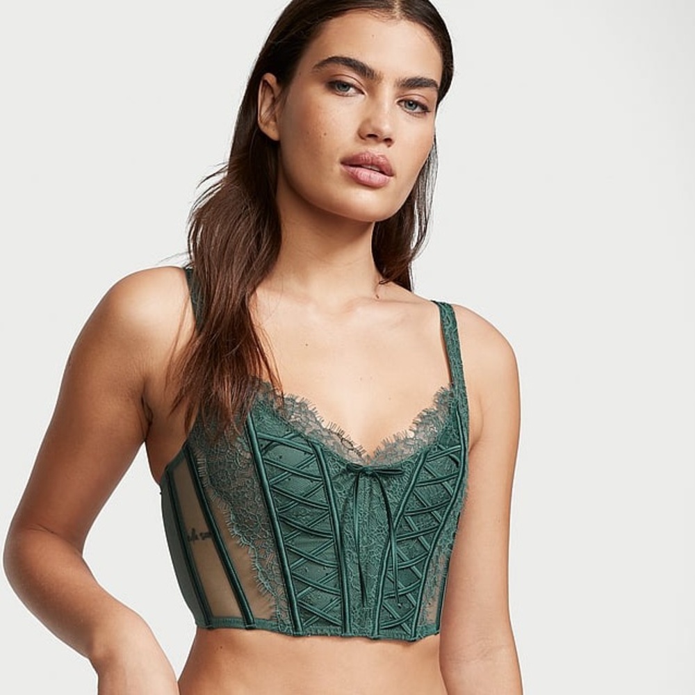 Victorias Secret Dream Angels Lace Corset Bralette Jade Teal